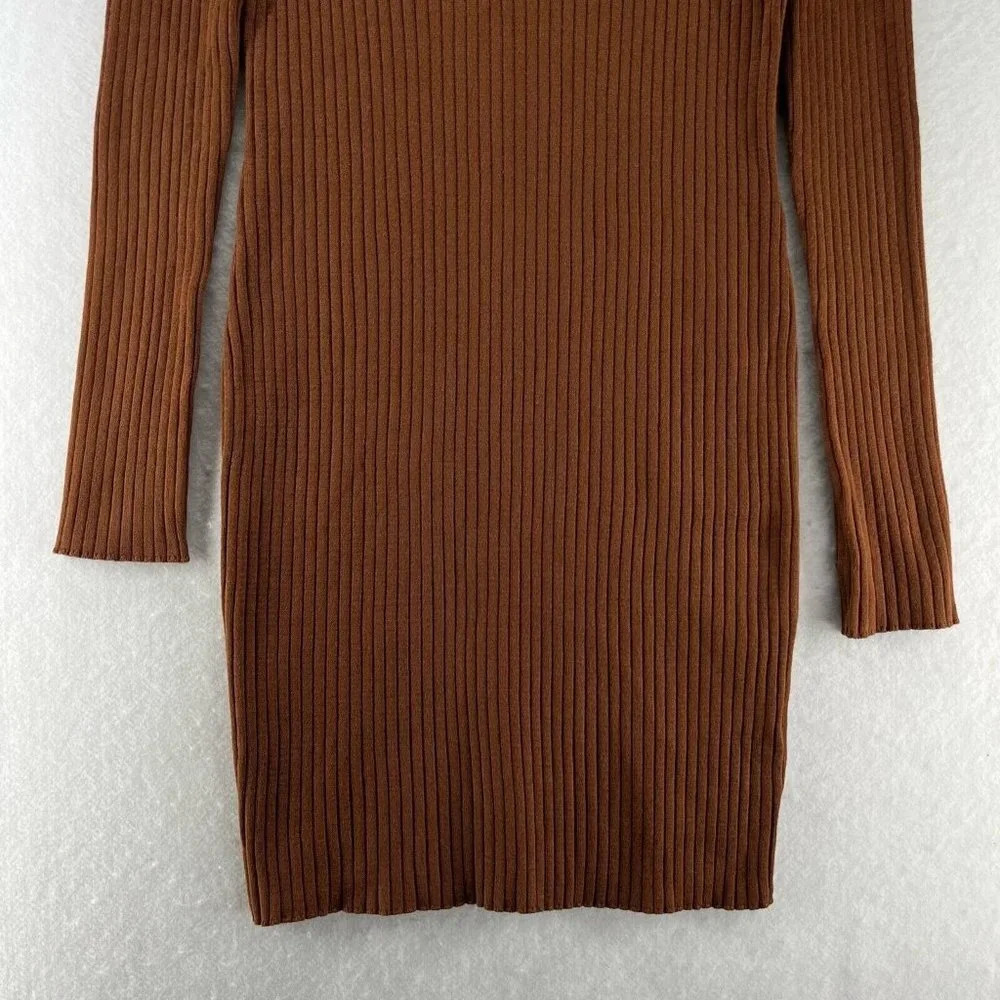 Hooked Up Sweater Dress Sz XL Ribbed Bodycon Mini Mock Neck Long Sleeve Brown - Picture 3 of 11